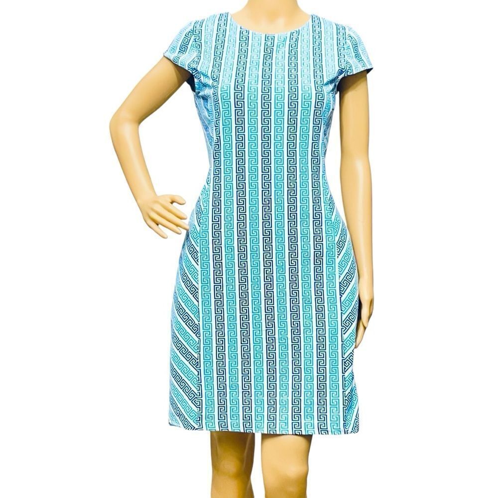 J. McLaughlin Catalina Cloth Dress Blue Geometric Sleeveless Pullover Size S